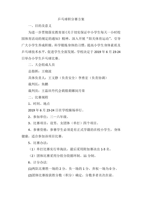 乒乓球积分赛方案