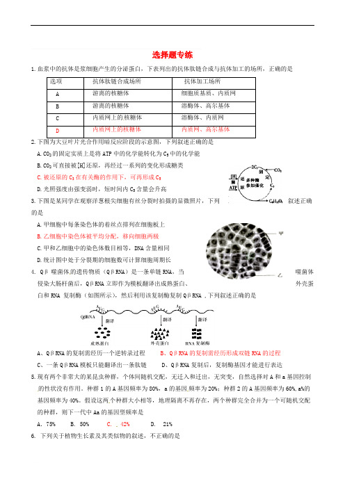 江苏省南通市2018年高考生物考前卷 选择题专练三