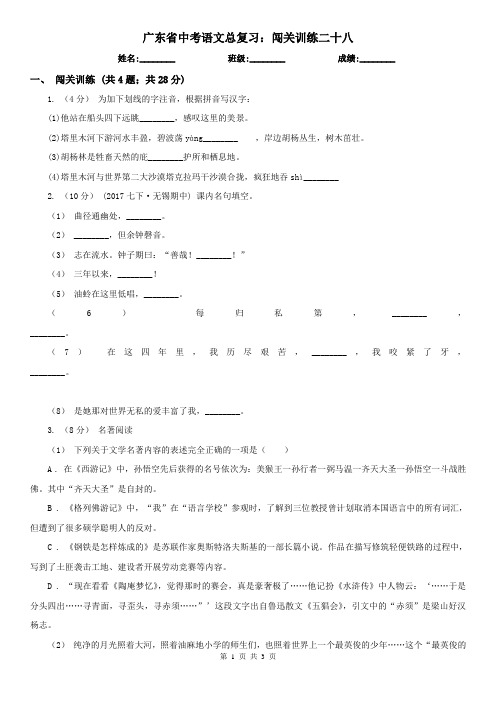 广东省中考语文总复习：闯关训练二十八
