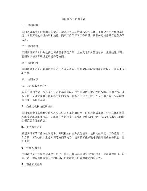 国网新员工培训计划