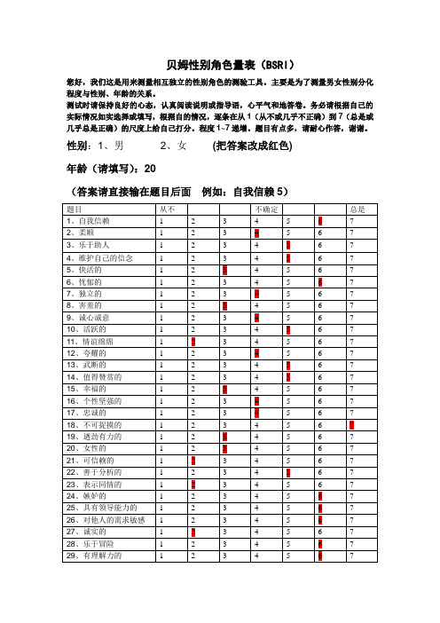 双性化人格倾向测试-贝姆性别角色量表(BSRI)