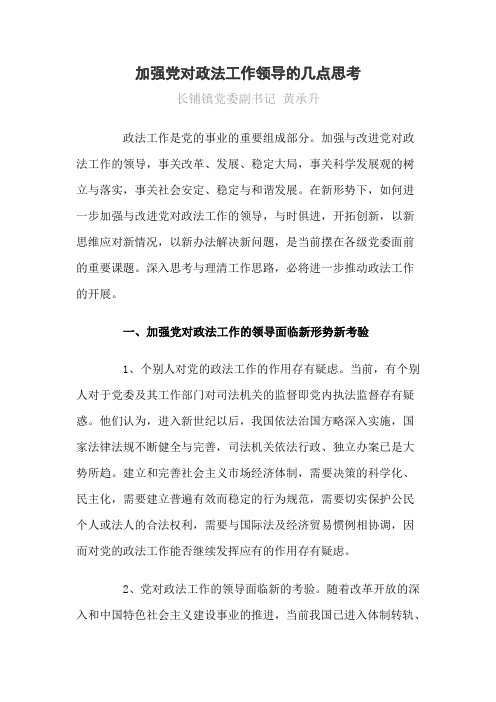加强党对政法工作领导的几点思考