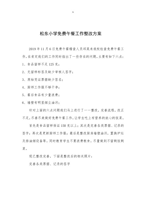 松东小学免费午餐工作整改方案