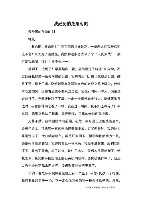 我经历的危急时刻_小学五六年级记事
