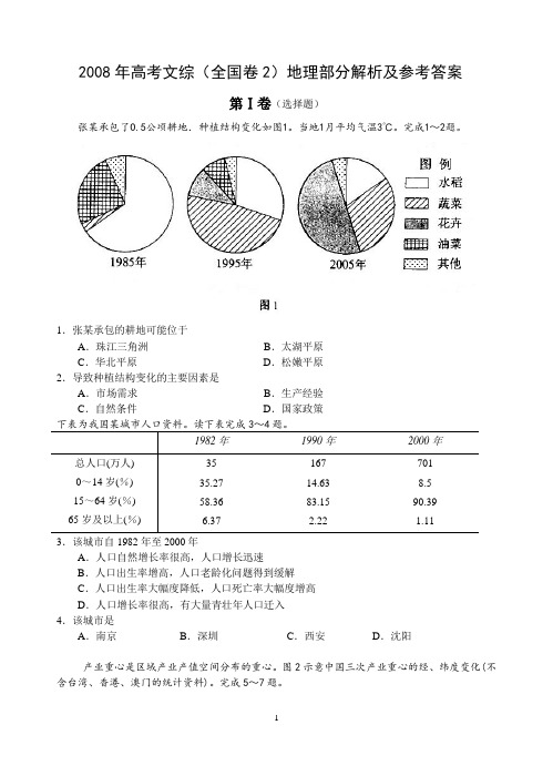 2008年全国卷文综高考地理整理版