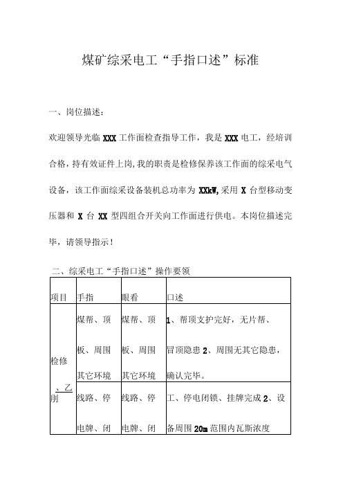 煤矿综采电工“手指口述”标准