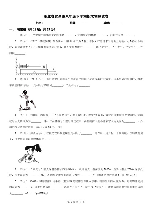 湖北省宜昌市八年级下学期期末物理试卷 