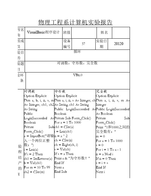 vb实验报告循环