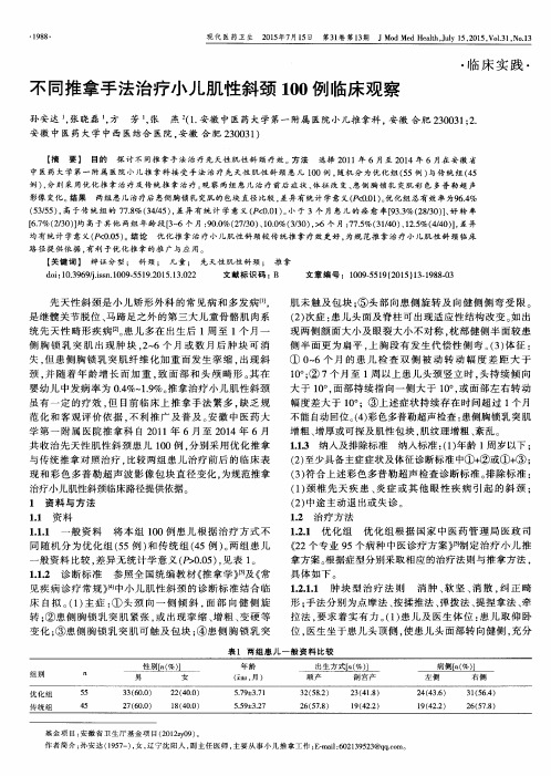 不同推拿手法治疗小儿肌性斜颈100例临床观察