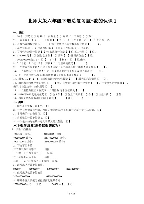 北师大版六年级下册总复习题-数的认识1
