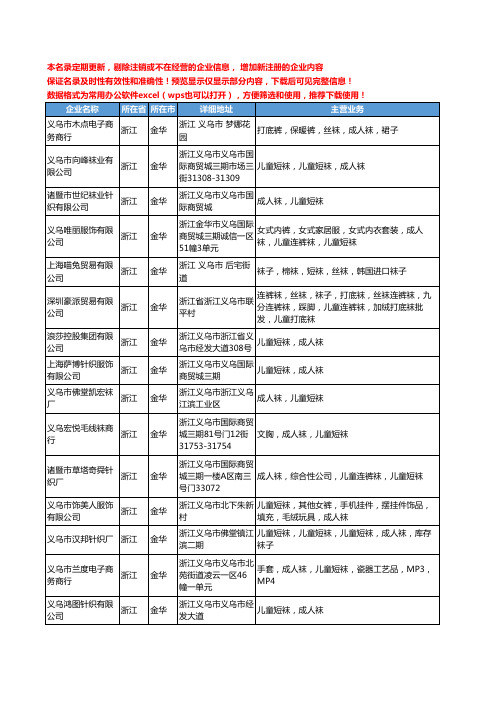 新版浙江省金华儿童短袜工商企业公司商家名录名单联系方式大全162家