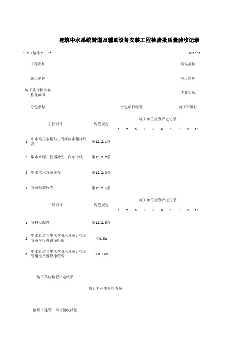 1-2-7给排水-23_建筑中水系统管道及辅助设备安装工程检验批质量验收记录