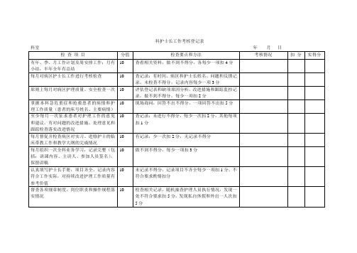 科护士长工作考核登记表