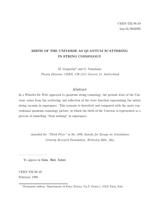 BIRTH OF THE UNIVERSE AS QUANTUM SCATTERING IN STRING COSMOLOGY