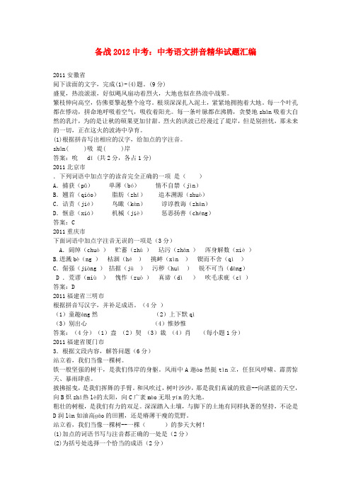 【备战】中考语文 拼音精华试题汇编 新人教版