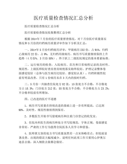 医疗质量检查情况汇总分析