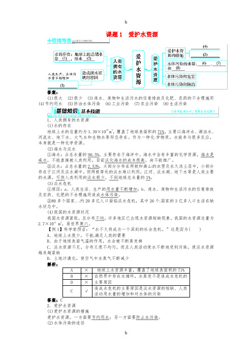 (秋季版)九年级化学上册 第四单元 自然界的水 课题1 爱护水资源习题 (新版)新人教版