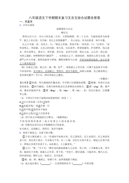 八年级语文下学期期末复习文言文综合试题含答案