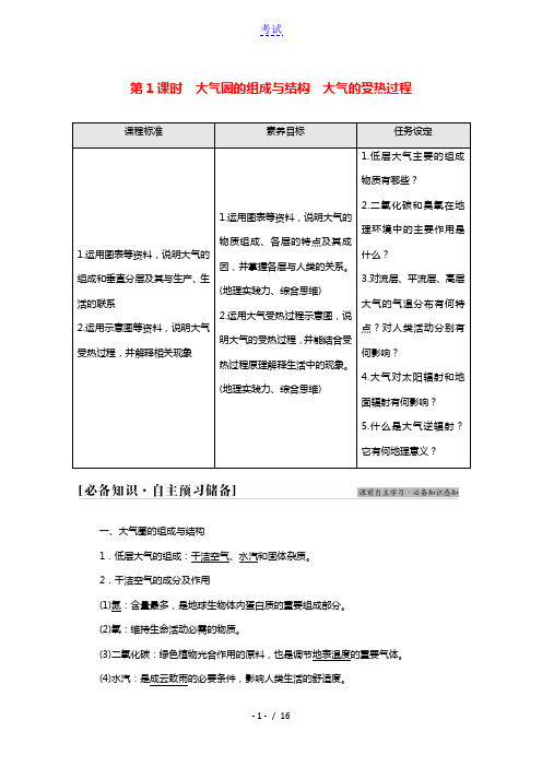 2021_2022学年新教材高中地理第2单元从地球圈层看地表环境第1节第1课时大气圈的组成与结构大气
