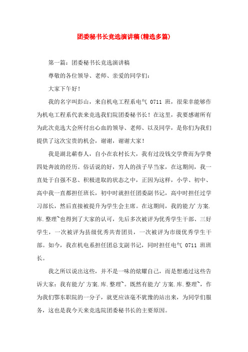 团委秘书长竞选就职竞(精选演讲稿)