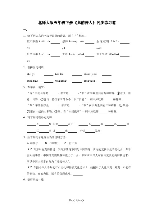 北师大版五年级(下)《龙的传人》同步练习卷