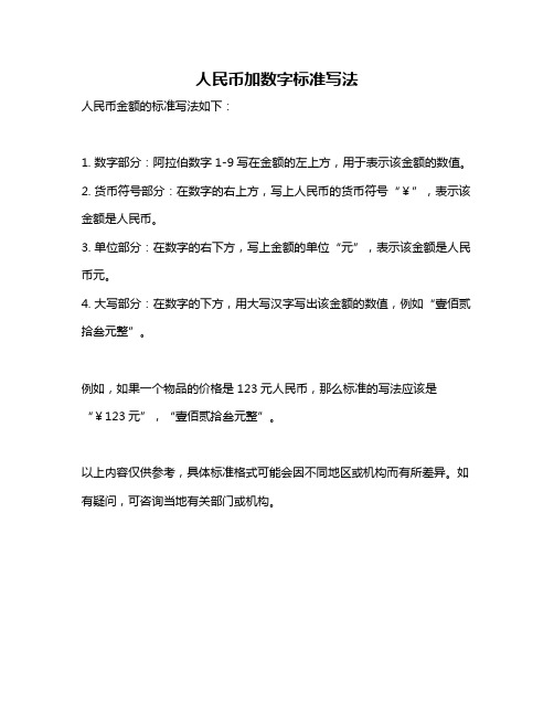 人民币加数字标准写法