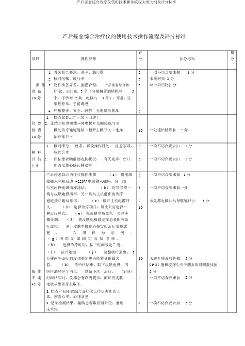 产后康复综合治疗仪使用技术操作流程纲要纲要及评分标准