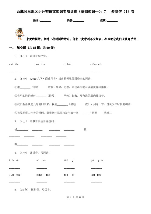 西藏阿里地区小升初语文知识专项训练(基础知识一)：7   多音字(I)卷