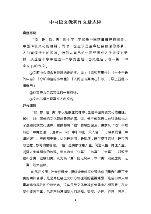 中考语文优秀作文及点评