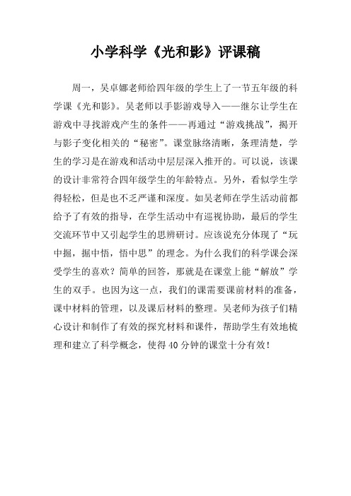 小学科学《光和影》评课稿