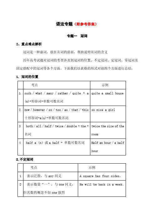 新课标高考英语语法专题复习知识点讲解