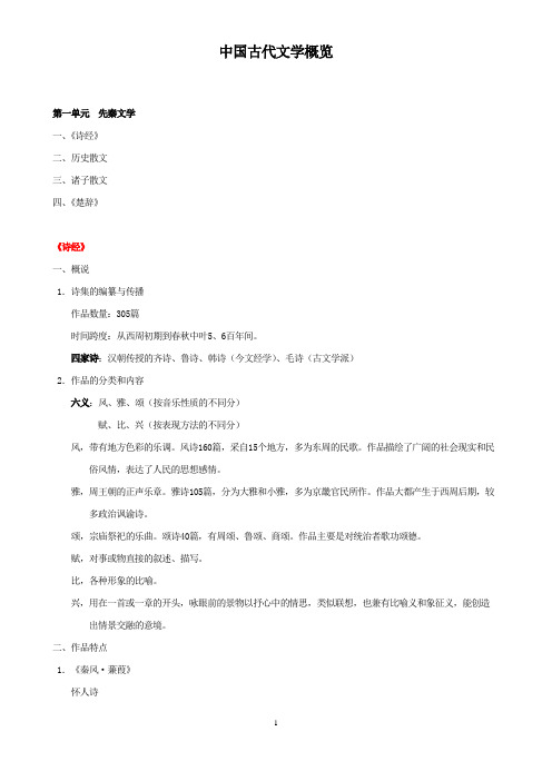 专升本语文中国古代文学概览(含文学常识题集)