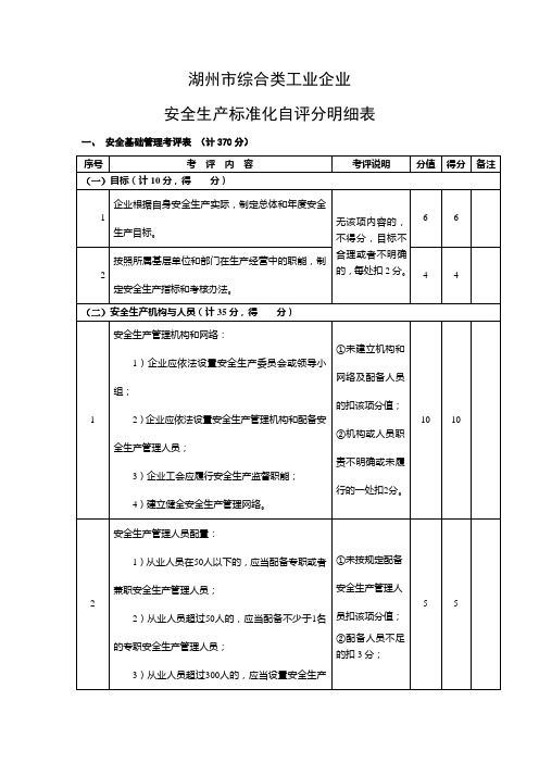 安全生产标准化自评分明细表