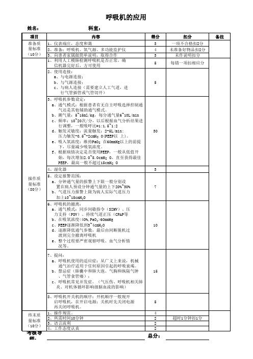呼吸机技能操作评分标准
