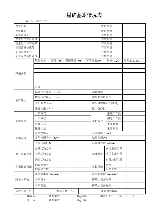 煤矿基本情况统计表