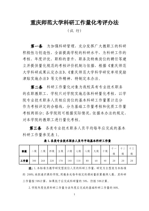 重庆师范大学科研工作量化考评办法-重庆师范大学教育科学学院