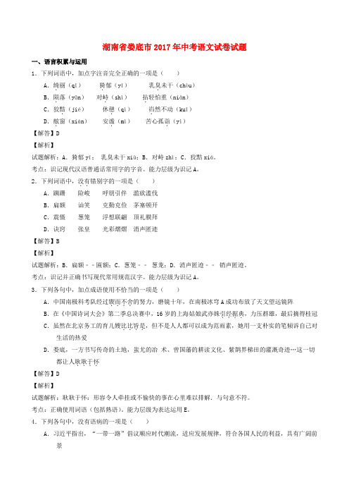 湖南省娄底市2017年中考语文真题试题(含解析)