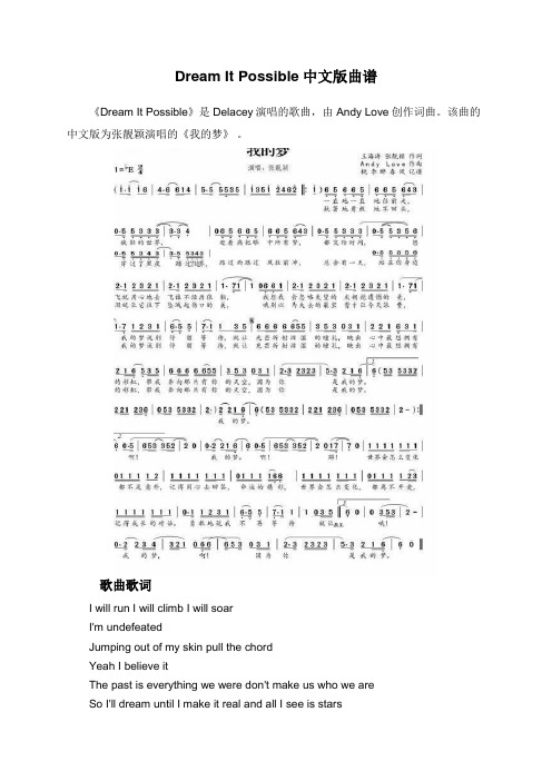 Dream It Possible中文版曲谱