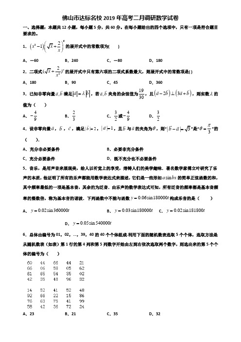 佛山市达标名校2019年高考二月调研数学试卷含解析