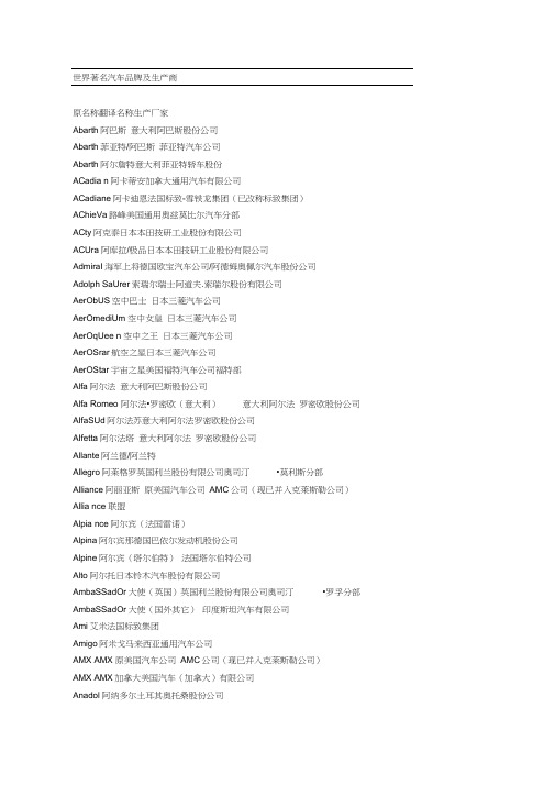 世界著名汽车品牌及生产商