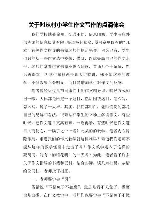 关于农村小学生作文写作的点滴体会