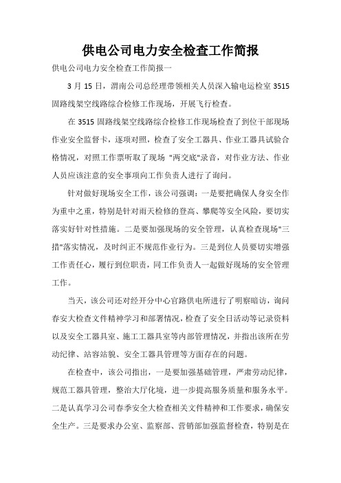  供电公司电力安全检查工作简报