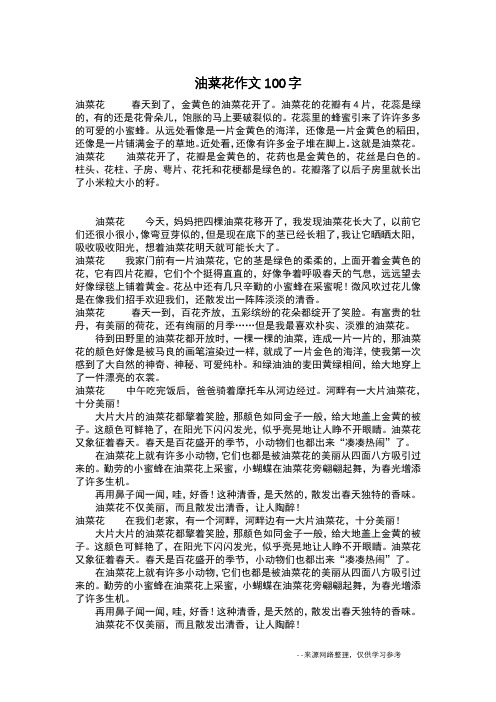 油菜花作文100字_作文100字