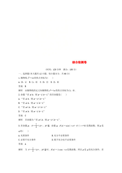 2018版高中数学 综合检测卷 新人教A版选修2-1