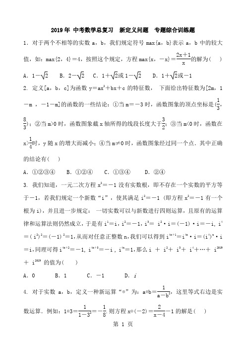 2019年中考数学总复习新定义问题专题综合训练题含答案和解析语文