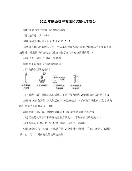 2011年陕西省中考理化试题化学部分