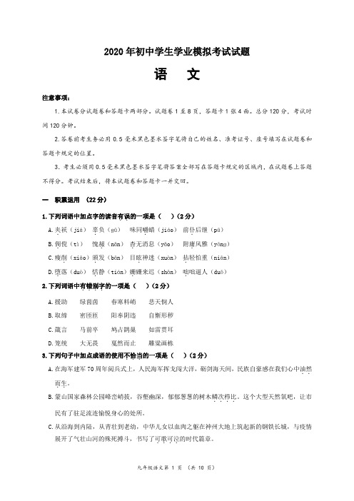 山东省临沂市兰陵县2020届九年级6月模拟语文试题