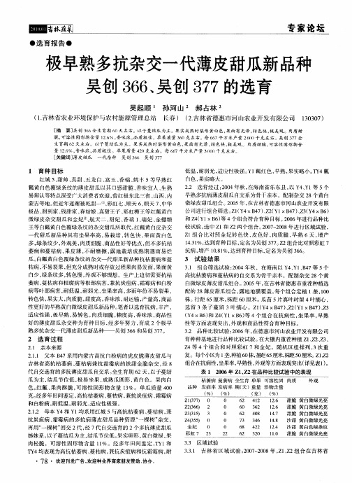 极早熟多抗杂交一代薄皮甜瓜新品种吴创366、吴创377的选育