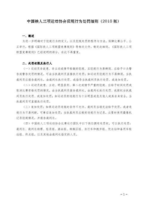 铁人三项运动协会犯规行为处罚细则2018版