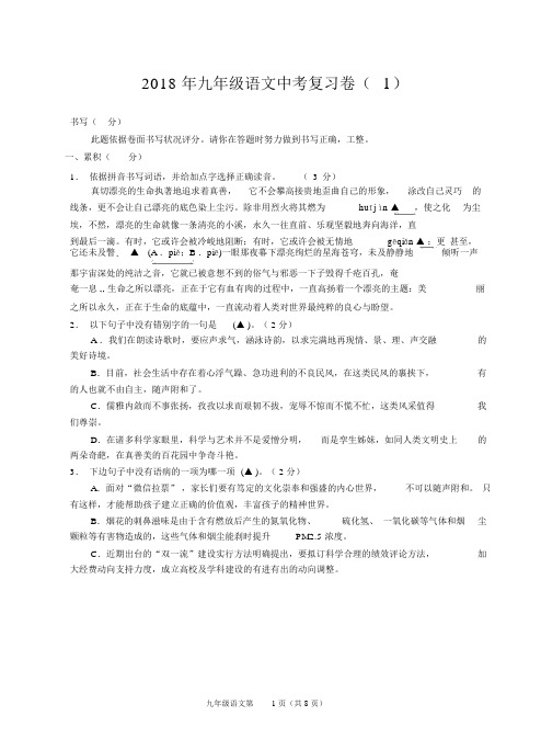 浙江省衢州市2017-2018学年九年级中考复习卷(一)语文试题(word版附答案)